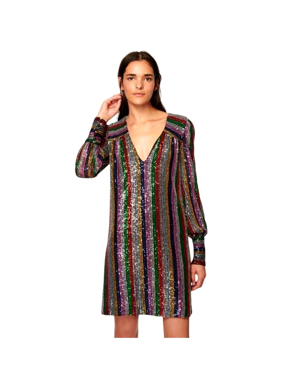 Milly Lylah NWT Sequin Mini Dress Size 10 Multicolor Stripe Blouson Sleeve Party